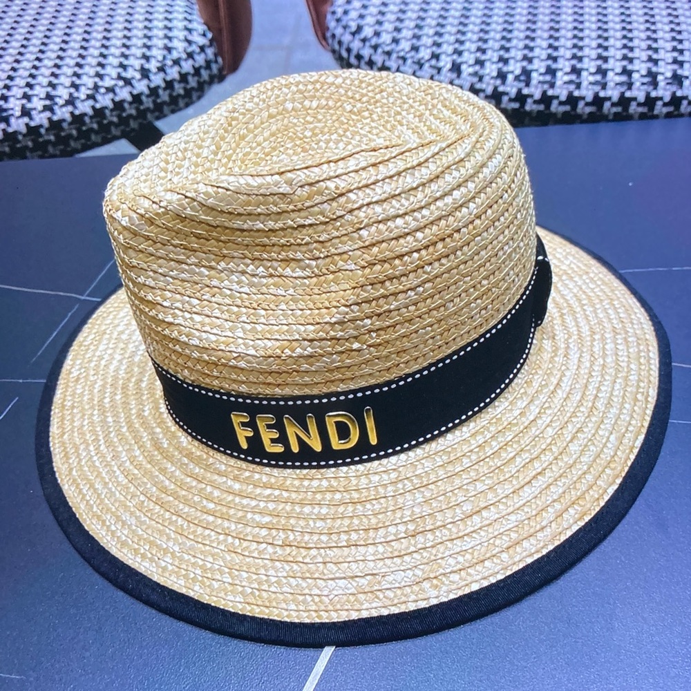 Fendi FF Logo Woven Straw Sun Hat - Picture 3 of 9